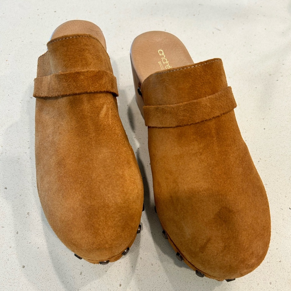 Andre Assous Brown Leather Clogs